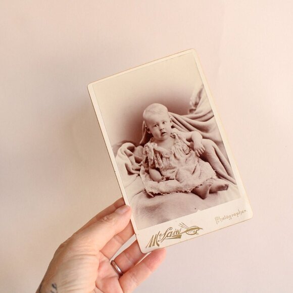 Vintage 1900s Photo, Baby Edwardian Photograph, Black And White Sepia Portrait, - Picture 2 of 10